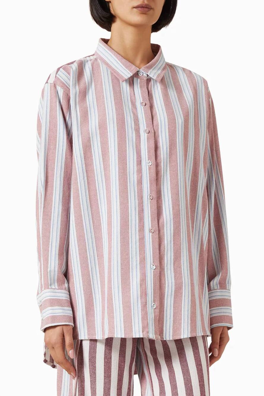 NEW CONIGLIO classic button down shirt in claret combo stripe